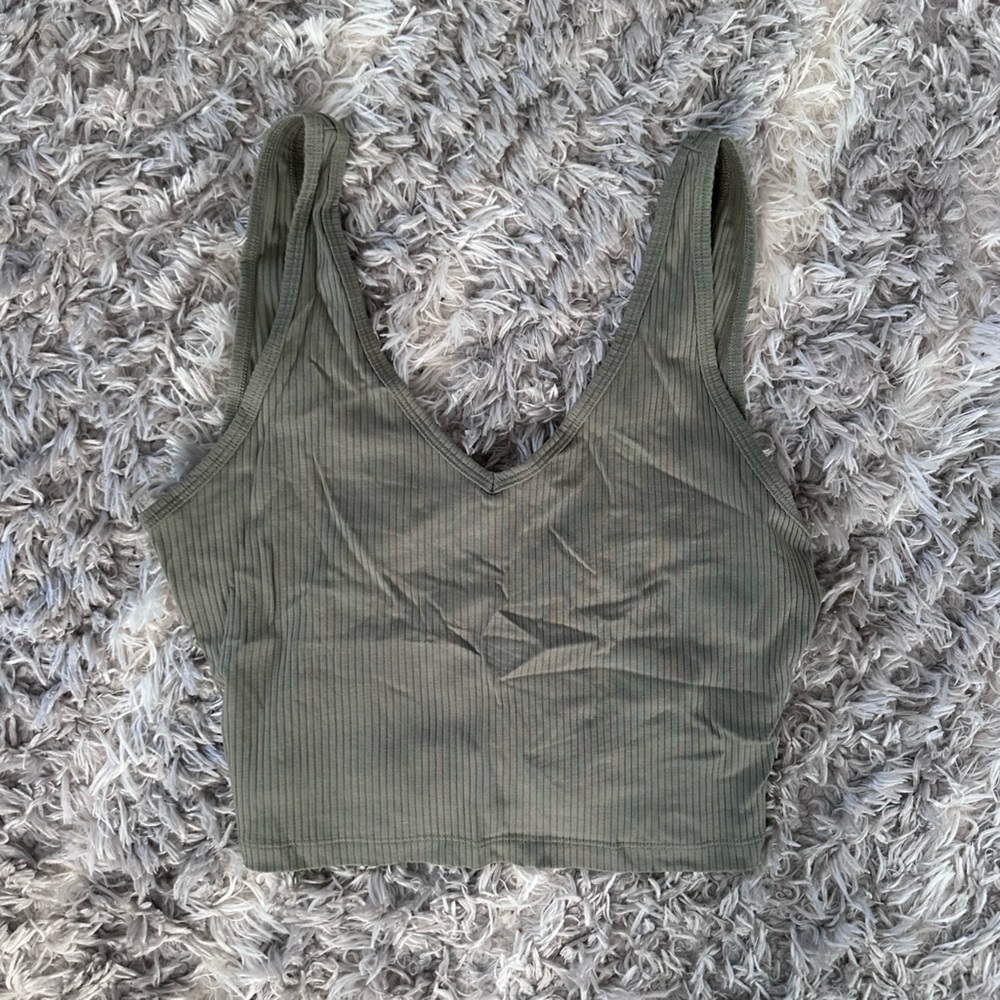 MATE the Label organic cotton tencel sage ribbed v neck cropped tank top